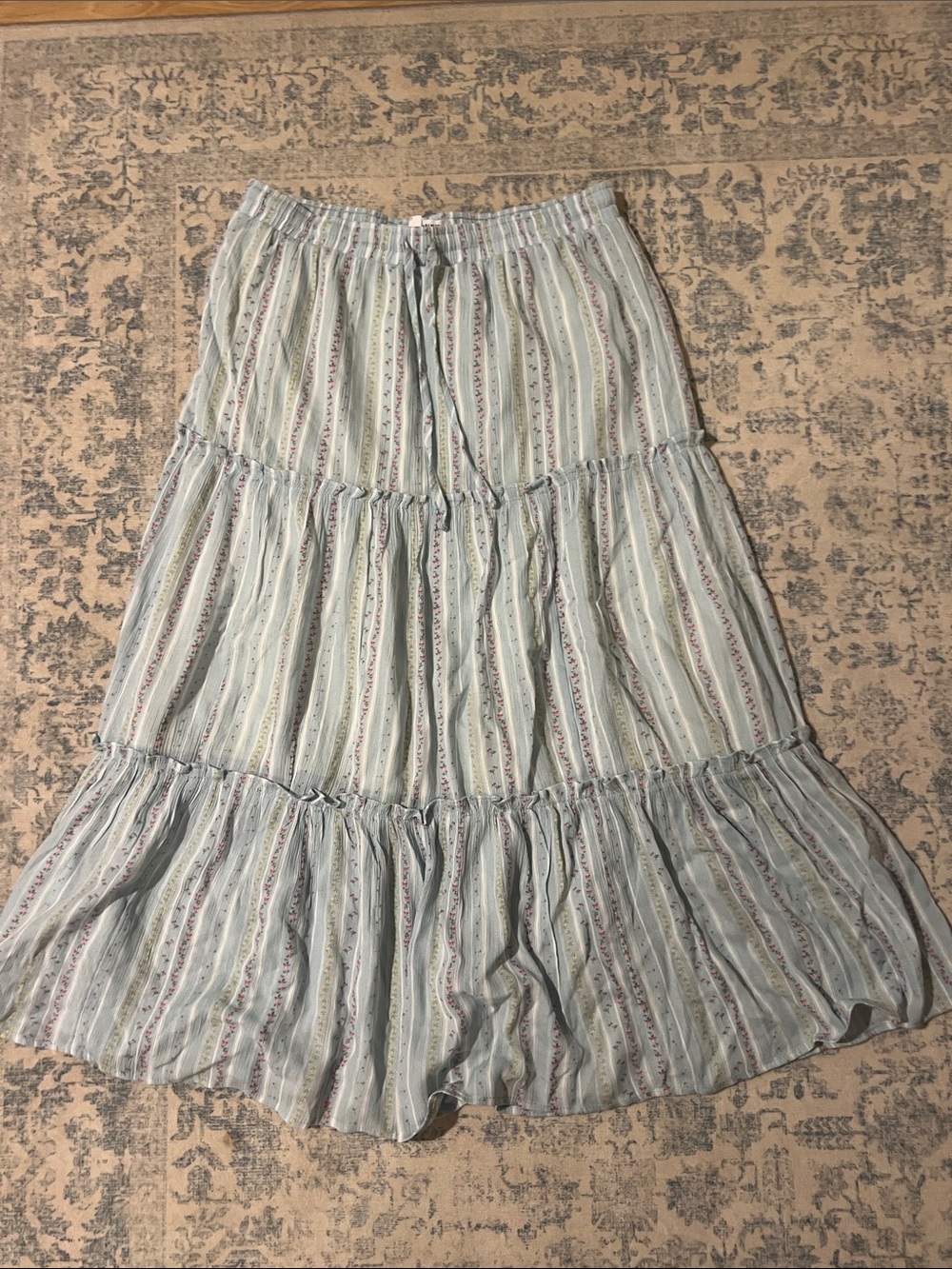 Women's Tiered Maxi Skirt - Light Blue Stripe